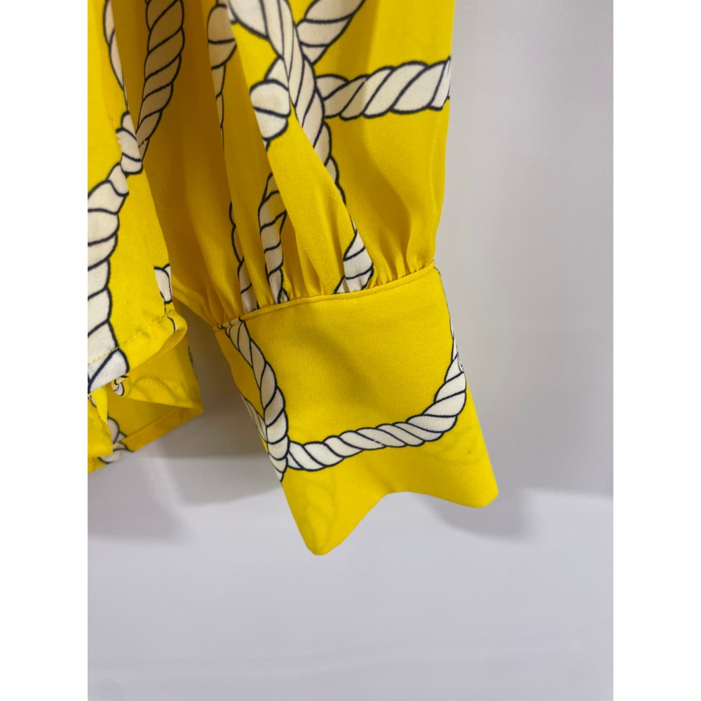 Cabi Yellow Nautical Blouse Size Small White Rope Long Sleeve Tie Neck V Neck - Picture 2 of 9